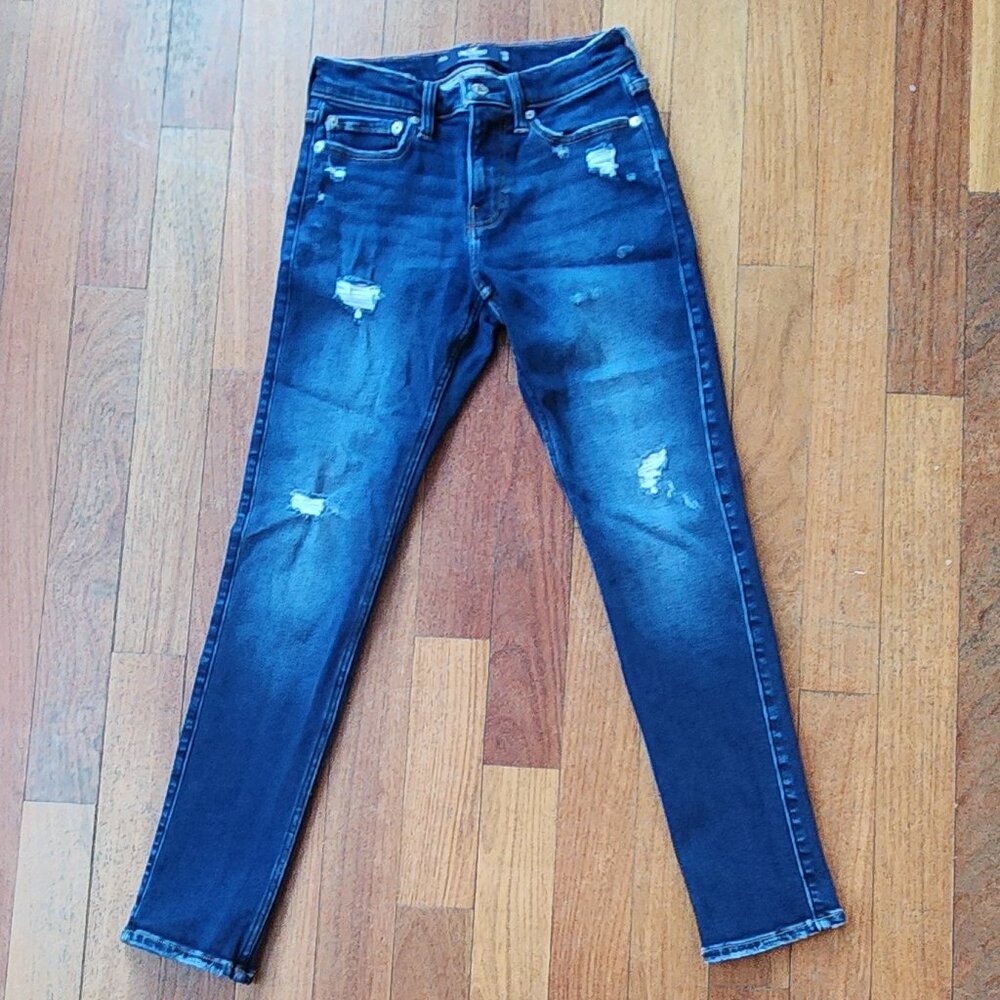 Hollister Dark Wash Ripped Skinny Jeans Size W28 L30